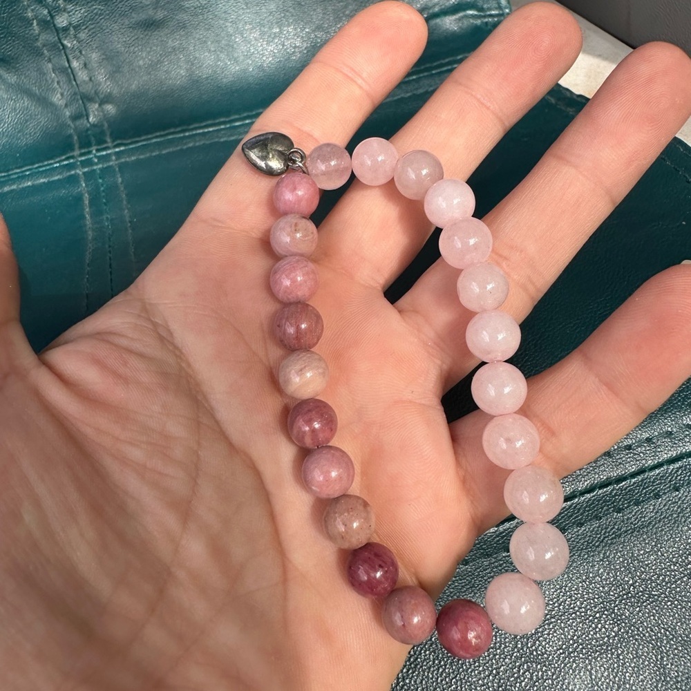 Pink Rhodonite Bracelet with Heart Charm